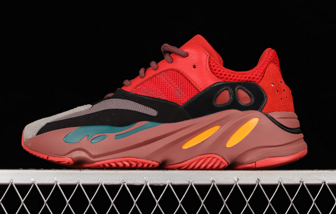 Men's Red Core Black Yeezy Boost 700 Hi-Res Shoes 005